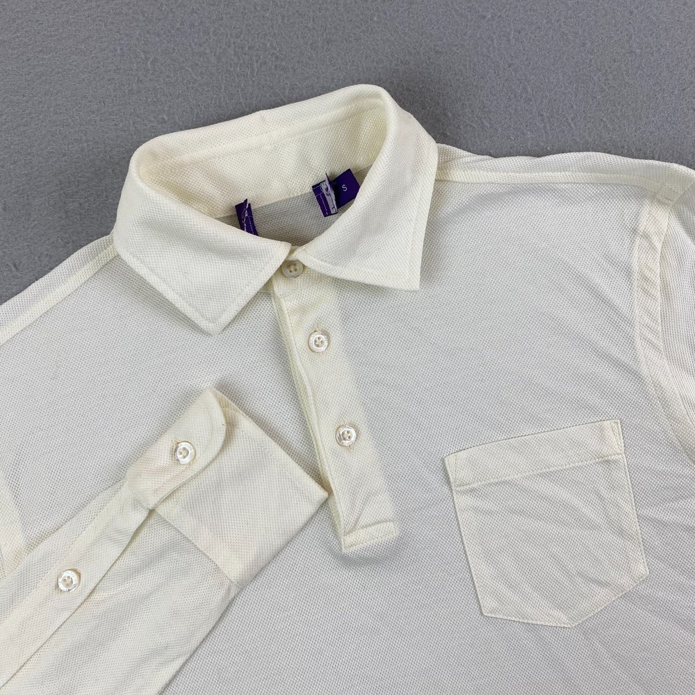 Ralph Lauren Purple Label Mens Polo shirt Small Pique Cotton Long Sleeve ivory